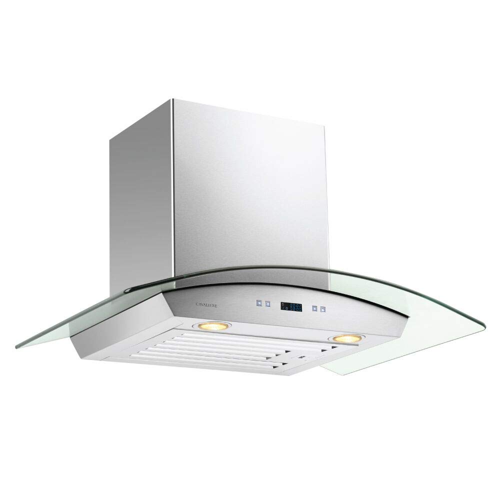 CAVALIERE 30 Inch Stainless Steel Wall Mount Range Hood - 324 CFM Powerful Kitchen Ventilation with Glass Canopy - Perfect for Modern Home Cooking & Grilling