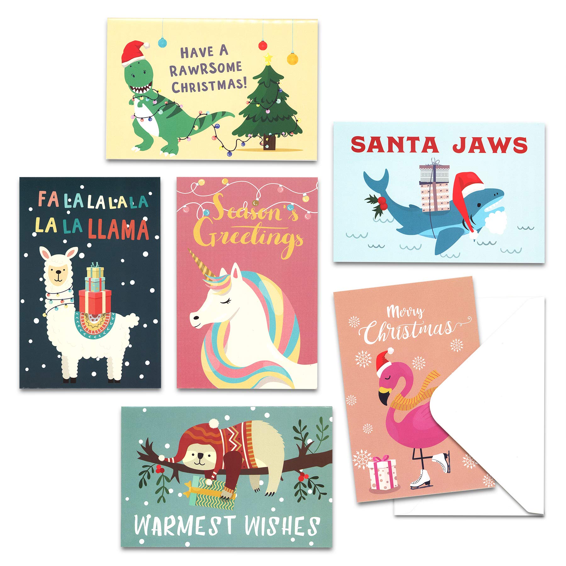 Christmas Cards with Envelopes - 48-Pack Holiday Greeting Cards Box Set, 6 Adorable Animal Designs (4x6 Inches), Blank Inside Bulk Xmas Cards for Family, Friends & Coworkers - Perfect for Holiday Parties, Gift Exchanges & Festive Mailings