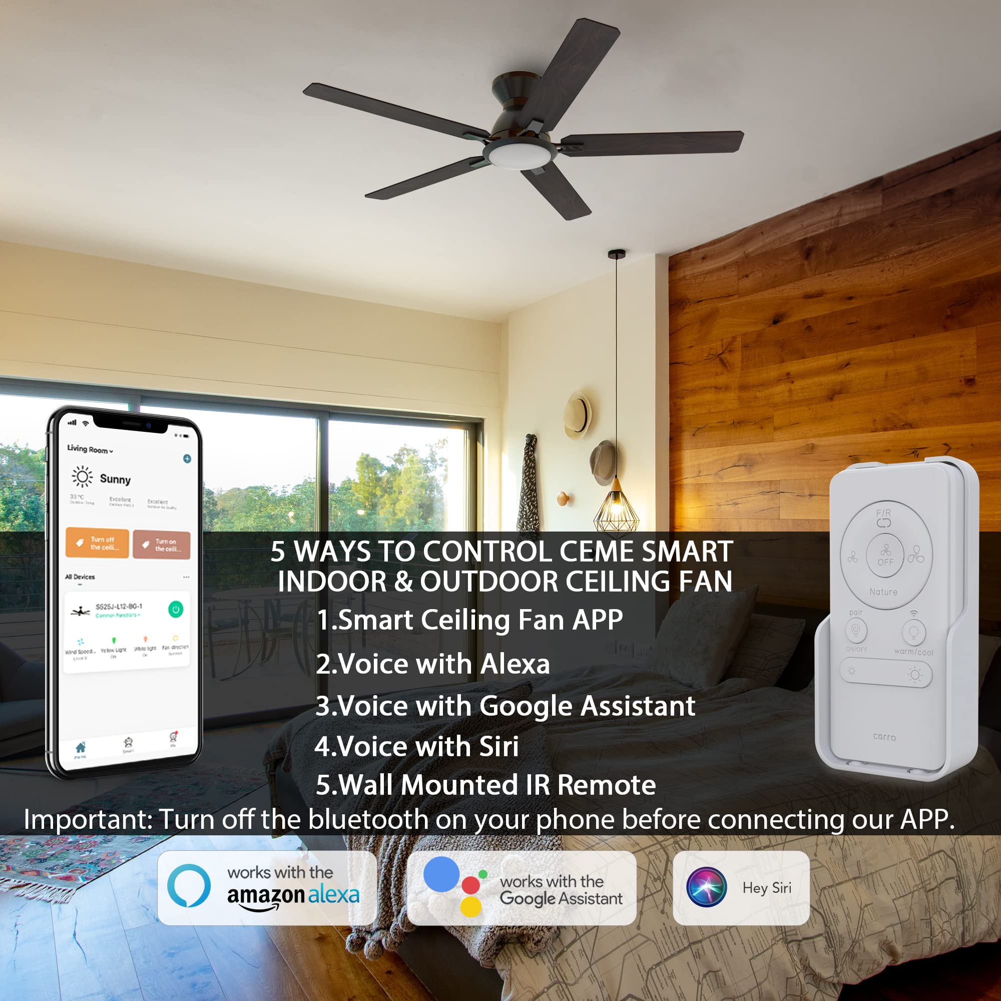 Smart Low Profile Ceiling Fan with Lights - 52
