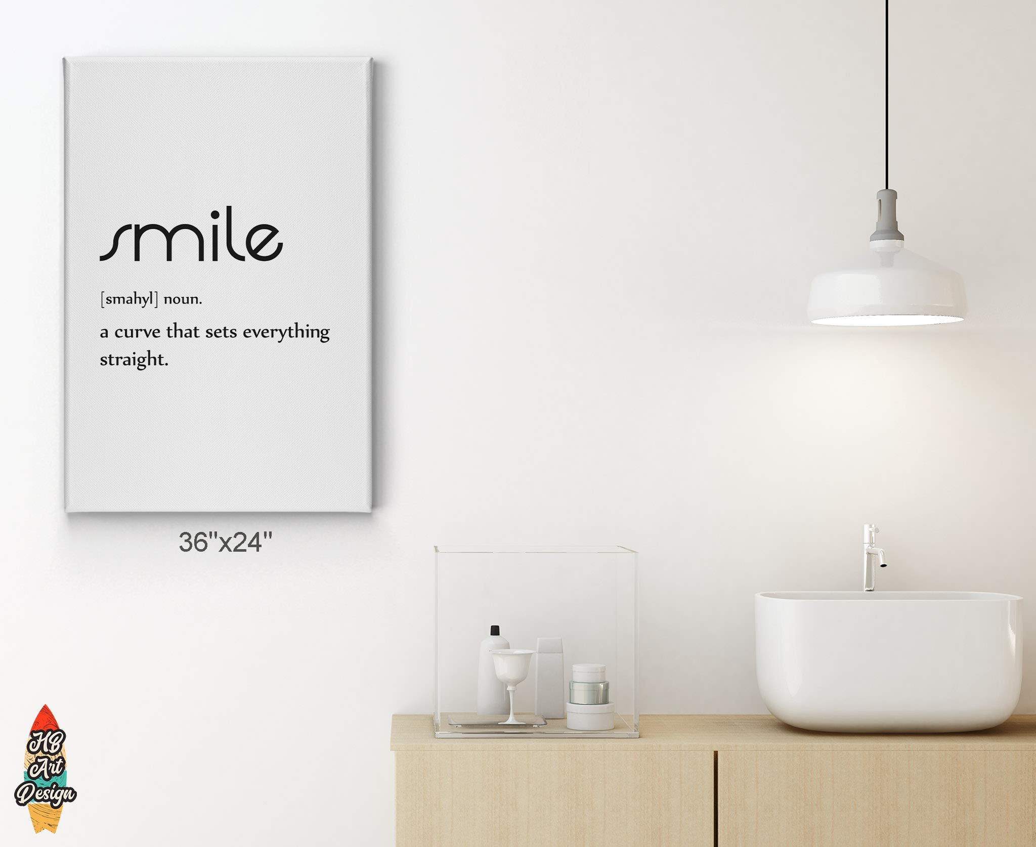 Smile Definition Canvas Print - Funny Bathroom Wall Art Decor, Farmhouse Toilet Sign Accessory, Ready to Hang 12x8 Inches - Perfect Gift for Bathroom, Powder Room or Housewarming