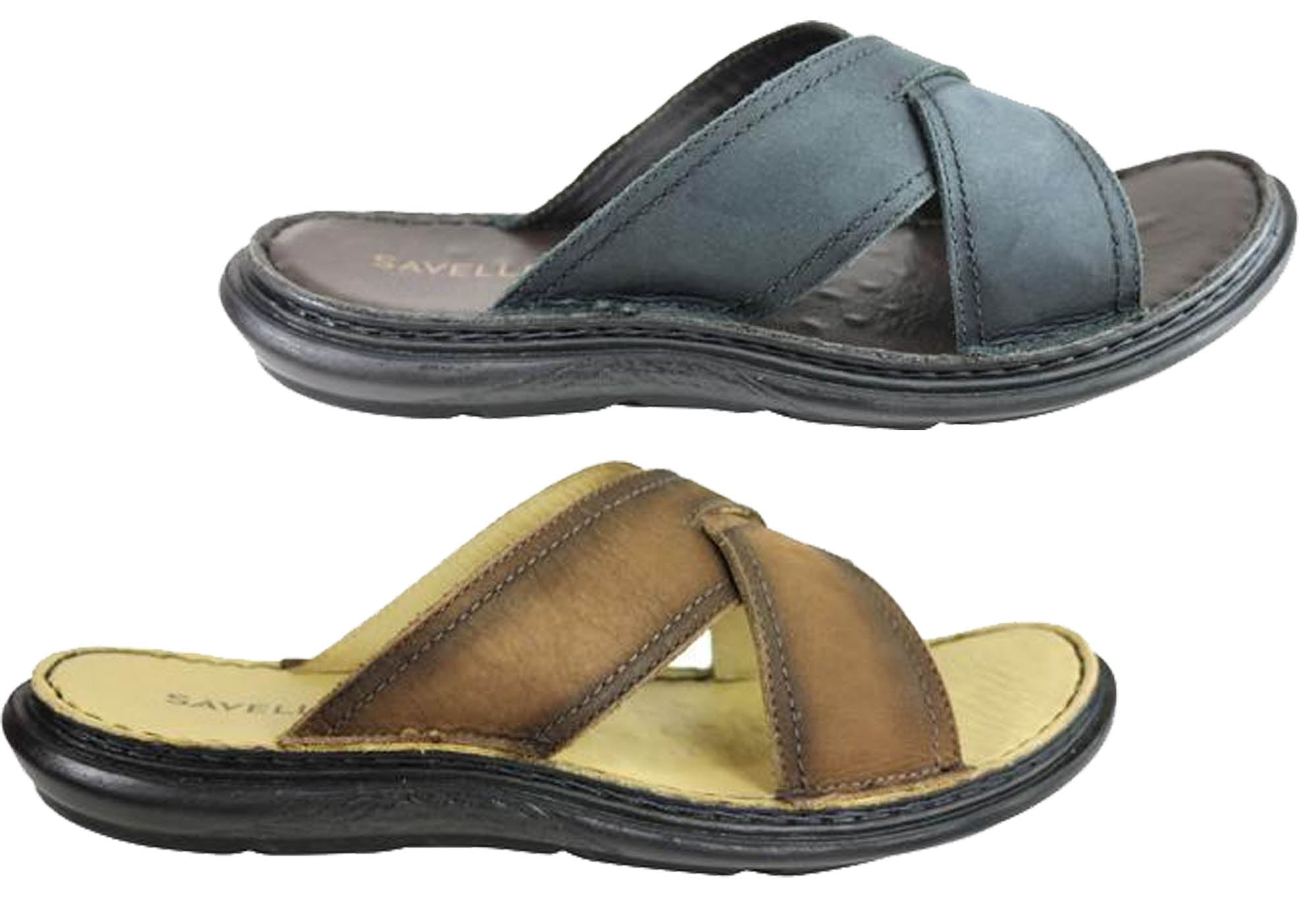 Savelli Kobes Men's Leather Comfort Slide Sandals - Handmade in Brazil - Premium Casual & Beach Footwear for Summer