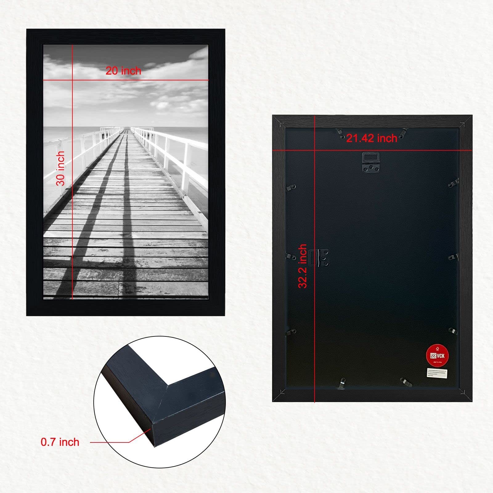 VCK 20x30 Inch Black Poster Frames 3-Pack - Solid Wood Wall Picture Frames for Art, Photos & Puzzles - Perfect for Living Room, Bedroom & Office Decor