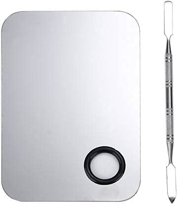 Professional Stainless Steel Cosmetic Mixing Plate with Spatula - Makeup Palette for Foundation, Concealer & Eyeshadow Blending - Ideal for Makeup Artists & DIY Beauty Enthusiasts at Home or Salon