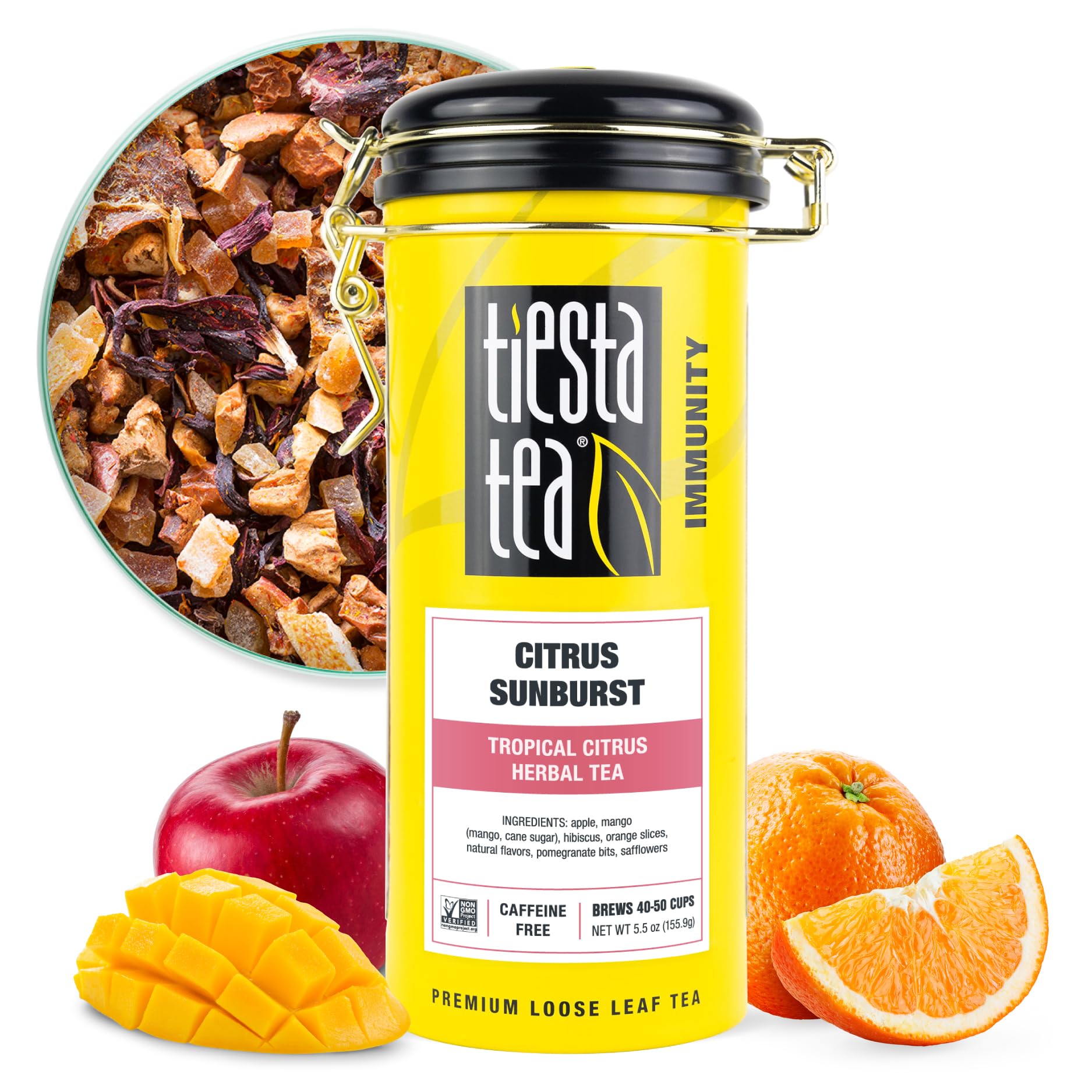 Tiesta Tea - Citrus Sunburst Loose Leaf Herbal Tea | Tropical Citrus Flavor | Caffeine-Free Fruit Blend | Hot or Iced Tea | 50 Cups per Tin | 5.5oz Refillable Tin | Perfect for Relaxation, Afternoon Refreshment & Gift Giving