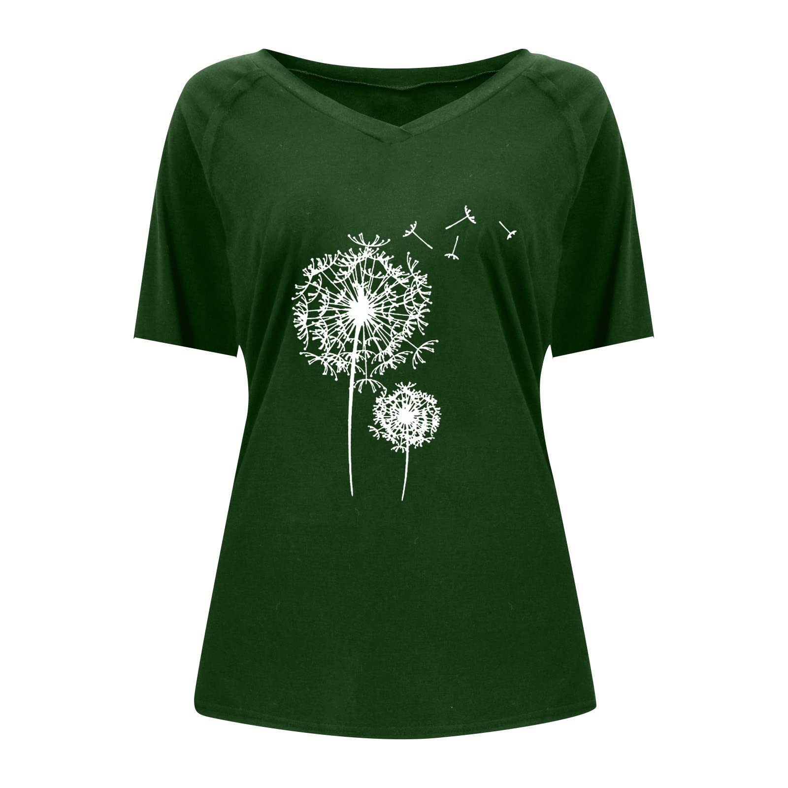Women's V-Neck Cotton T-Shirt Pack - Casual Short-Sleeve Printed Pullover Tops for Everyday Wear (M, C-Green) | Perfect for Work, Gym & Weekend Outfits