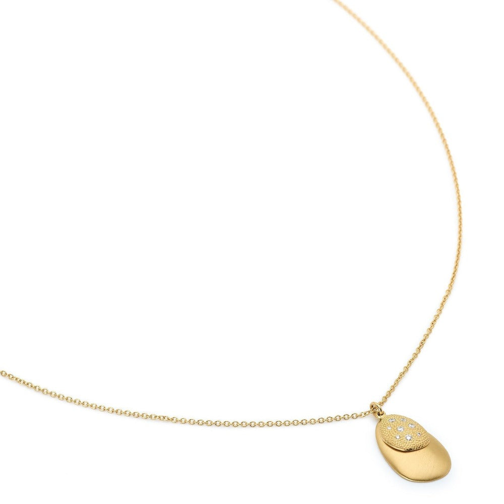 Double Petal Diamond Pendant Necklace - 14K Gold Plated Elegant Jewelry for Women - Perfect for Weddings, Anniversaries & Special Occasions