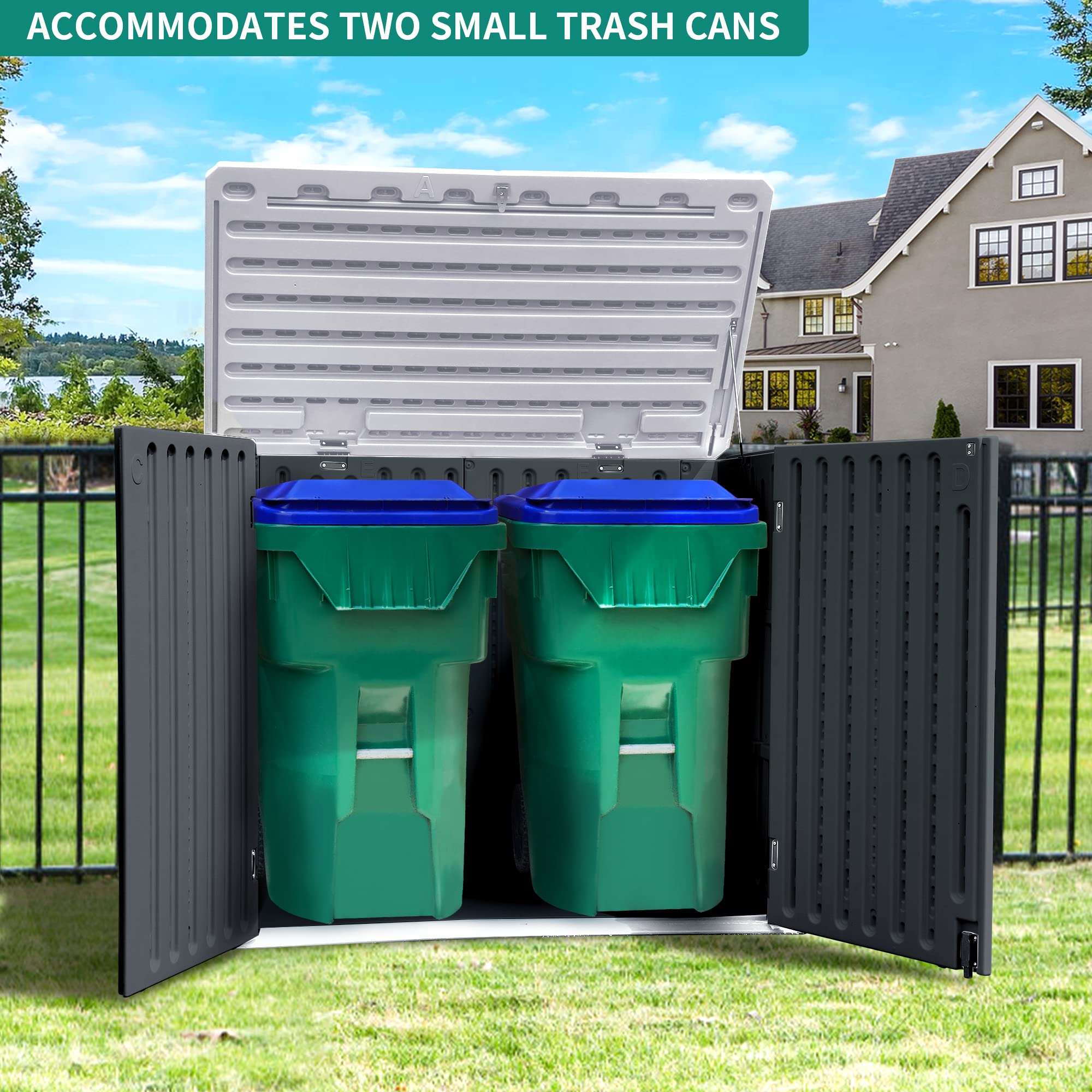 YITAHOME 35 cu ft Outdoor Horizontal Storage Shed - Weatherproof Resin Tool Shed with Multi-Opening Doors for Bike, Trash Cans & Garden Tools - Lockable Dark Gray Storage Solution for Patio, Backyard & Garage Organization
