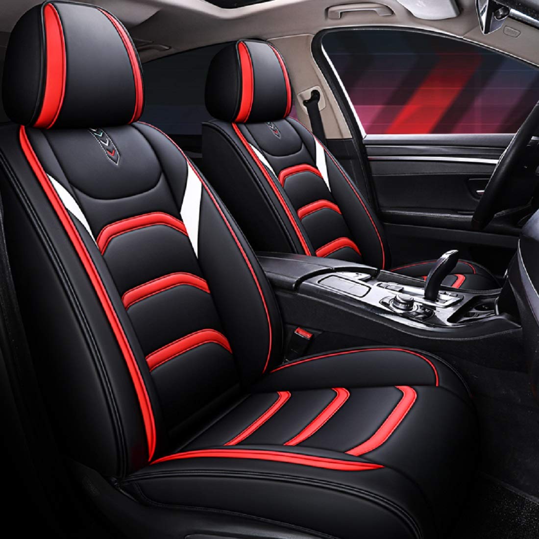 Premium Faux Leather Car Seat Covers - Universal Fit for Cars, SUVs & Trucks (Black-Red) | Waterproof & Comfortable Auto Seat Protectors for Daily Commute & Road Trips