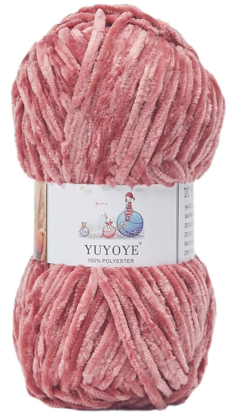YUYOYE Chenille Yarn for Knitting & Crochet DIY Crafts - Soft Velvet Yarn in Bean Pink (Color 08) - Perfect for Baby Blankets, Scarves, Amigurumi & Home Decor Projects