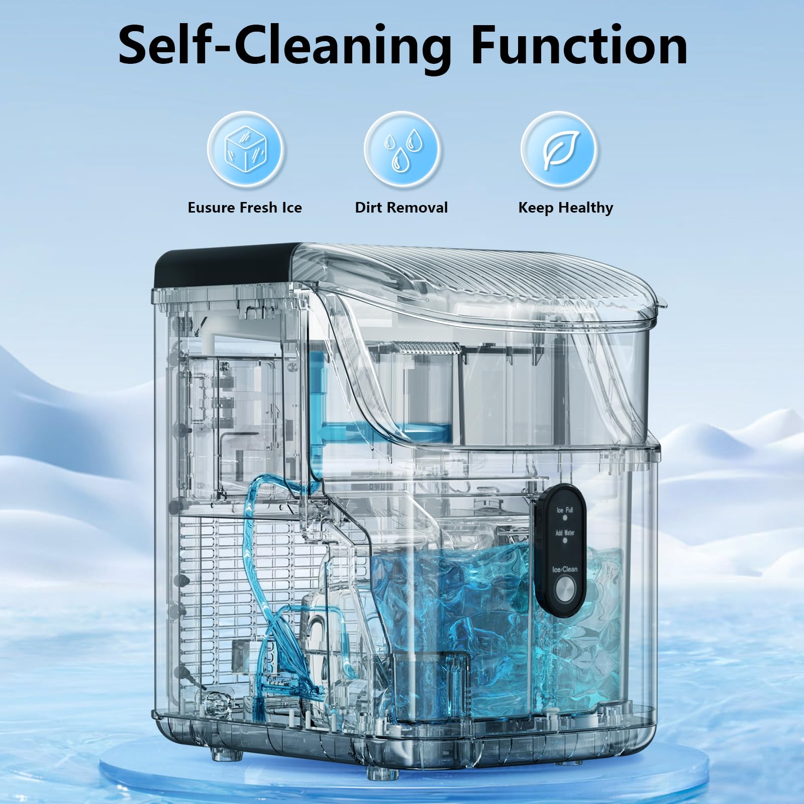 Portable Countertop Ice Maker with Soft Chewable Pellet Ice - 34Lbs/24H, Self-Cleaning, One-Touch Operation - Stainless Steel Sonic Ice Machine for Kitchen, Office, Bar, RV & Outdoor Entertaining
