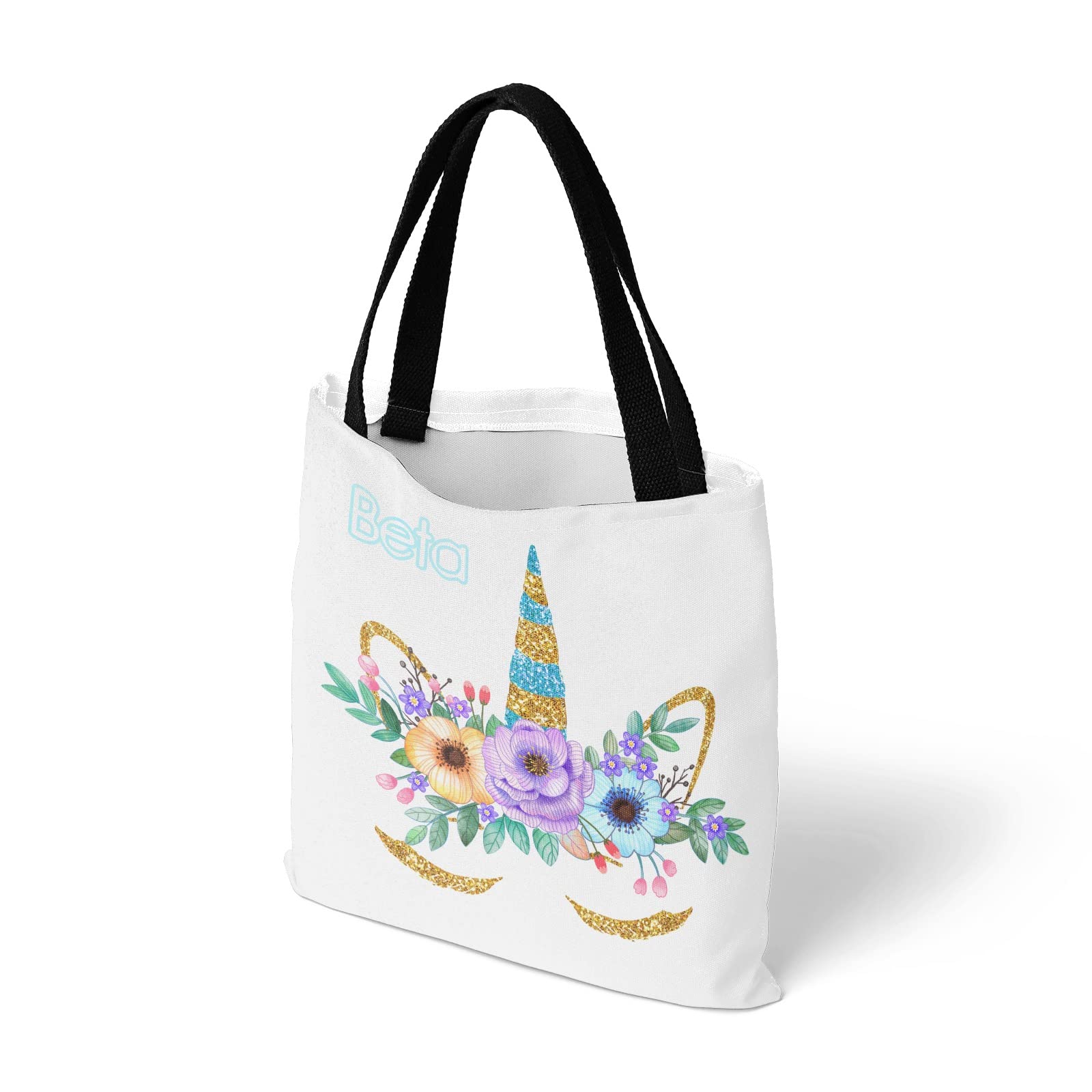 Personalized Unicorn Gold Powder Flowers Canvas Tote Bag - Reusable Eco-Friendly Handbag for Women, School, Travel & Shopping (Perfect Gift Idea) | Stylish Shoulder Bag for Everyday Use, Beach Trips & Grocery Runs