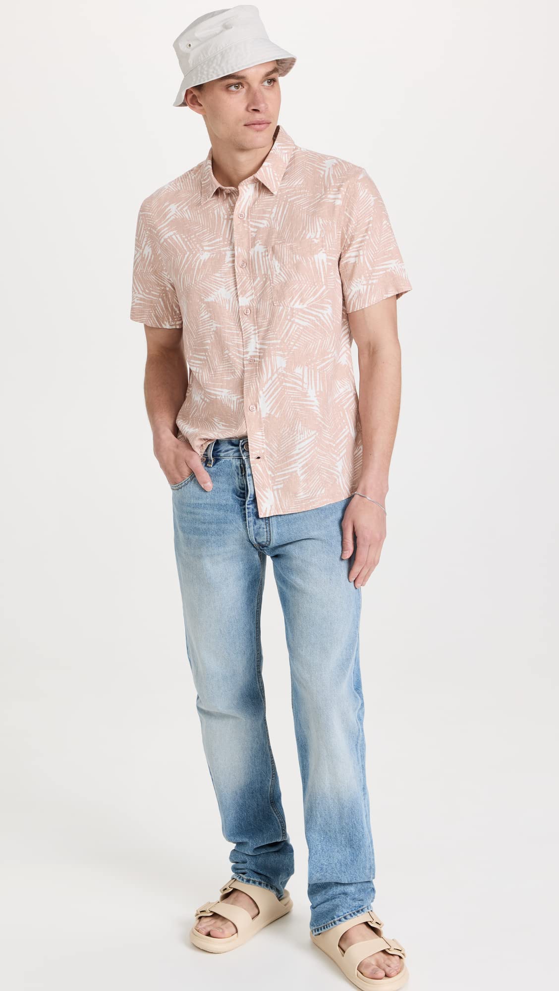 Vince Palm Print Short Sleeve Shirt for Women - Tropical Vacation & Summer Casual Wear - Lightweight Breathable Comfort for Beach, Pool, and Outdoor Activities