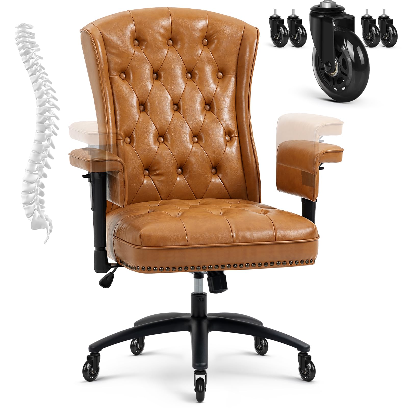 YAMASORO Ergonomic Executive Office Chair - Adjustable Height, PU Leather Swivel Desk Chair for Home & Office - Comfortable Camel Color for Long Work Sessions, Gaming & Remote Work