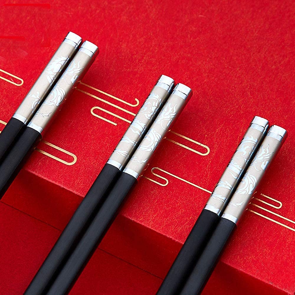 Premium Reusable Metal Chopsticks Set - 10 Pairs Stainless Steel & Alloy Chopsticks with Gift Box (27.2cm) - Durable Fiberglass Cooking Chopsticks for Asian Cuisine, Sushi, Ramen & Home Dining