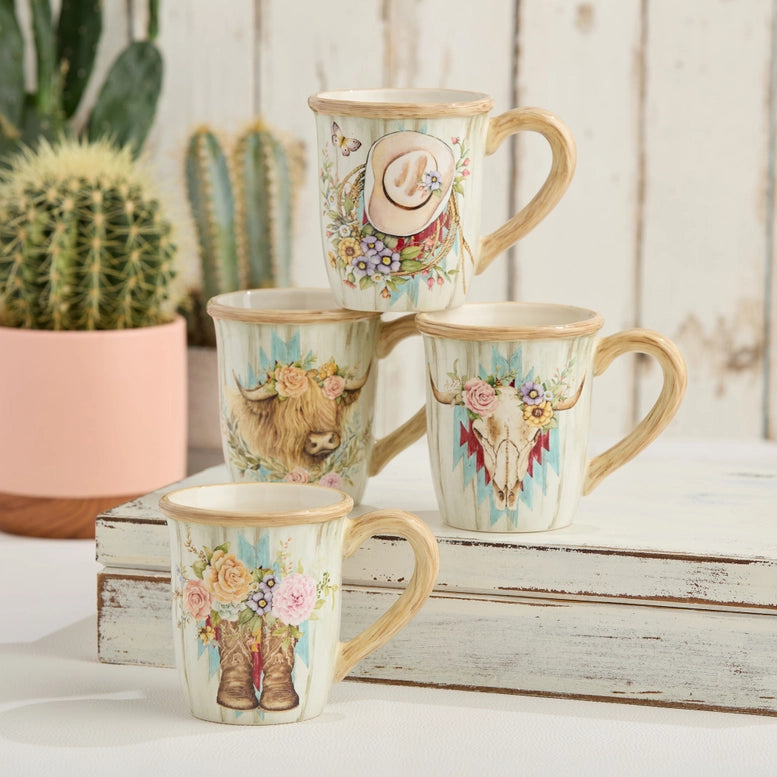 Floral Farmhouse Coffee Mugs - Ceramic Tea Cups with Vintage Floral Design for Home, Office & Gifts - Perfect for Morning Coffee, Afternoon Tea & Cozy Kitchen Decor