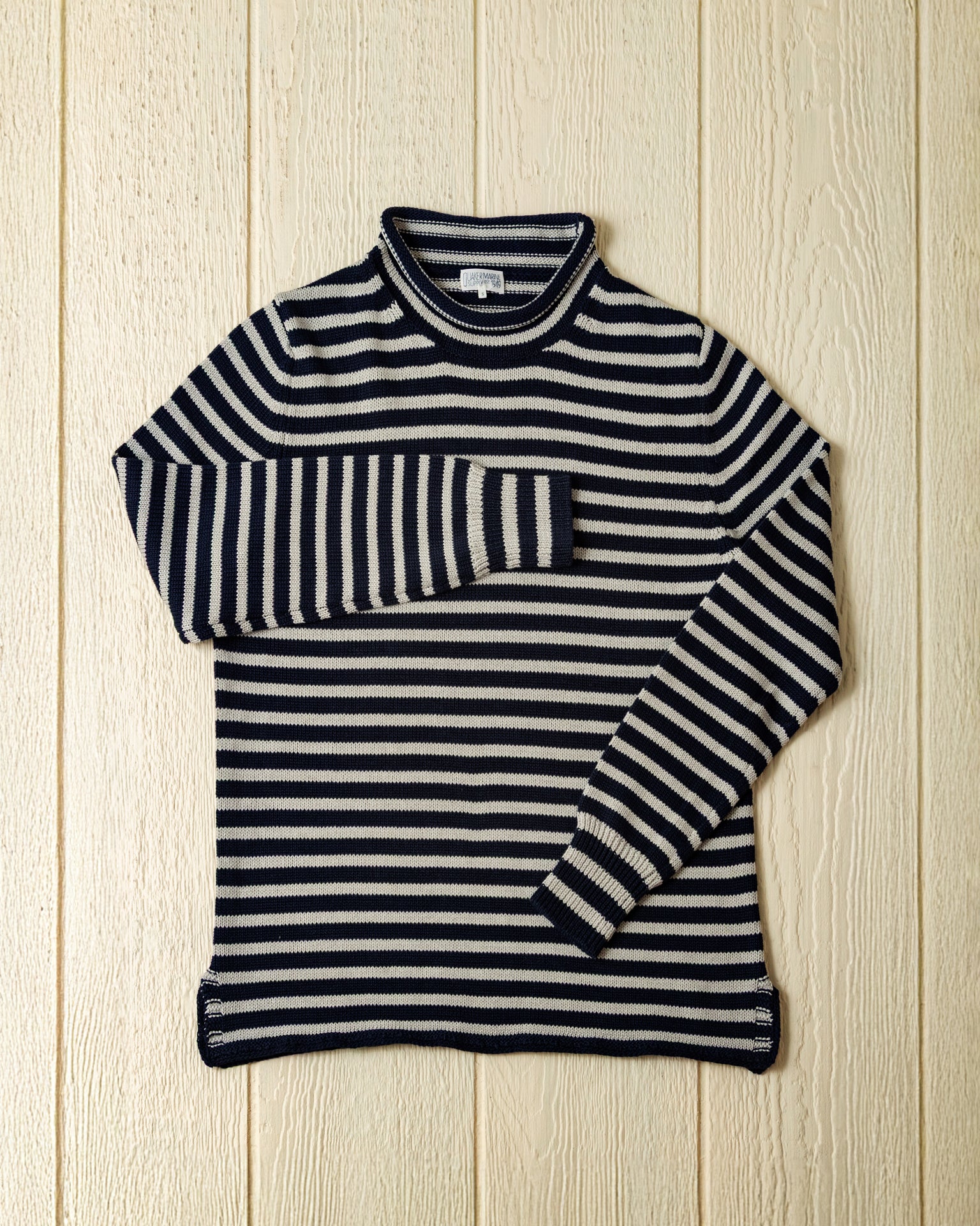 Premium Cotton Linen Blend Fisherman's Sweater - Navy & Grey Striped Pullover for Men | Cozy Casual Wear for Fall, Winter & Outdoor Activities
