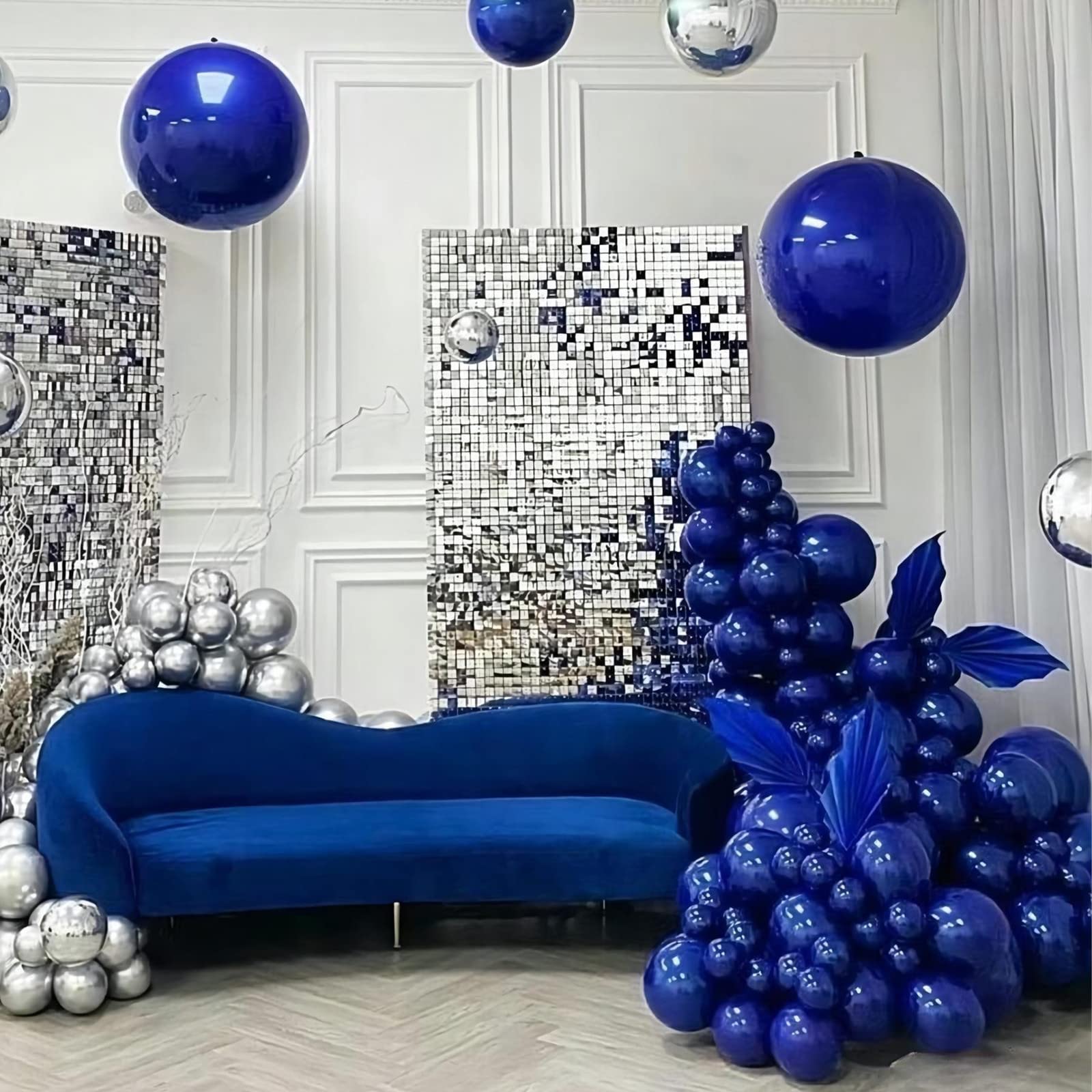 50pcs Chrome Metallic Blue Balloons, 12 Inch Double Stuffed Royal Blue Latex Balloons for Wedding, Graduation, Baby Shower Decorations - Includes 2 Blue Ribbons - Perfect for Party Backdrops, Ceiling Decor & Photo Booth Props