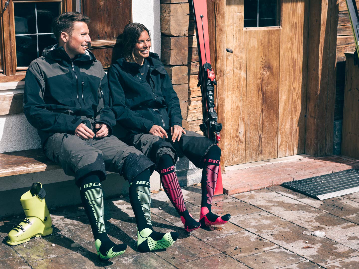 CEP Women's Merino Wool Ski Socks - Thermal Winter Hiking Socks for Cold Weather, Black/Green - Perfect for Skiing, Snowboarding & Outdoor Winter Sports