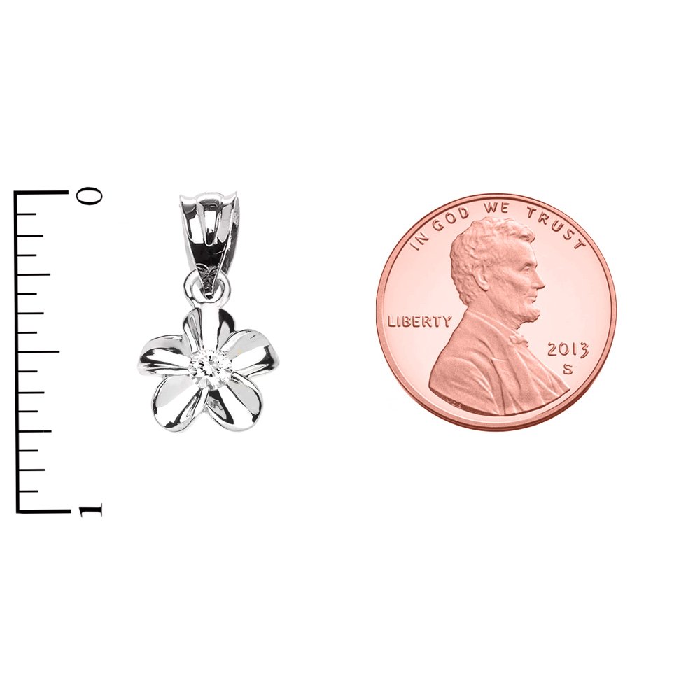 10k White Gold Hawaiian Plumeria Charm Pendant Necklace with White CZ Stones - Elegant Jewelry Gift for Women, Perfect for Beach Weddings, Vacations & Summer Fashion