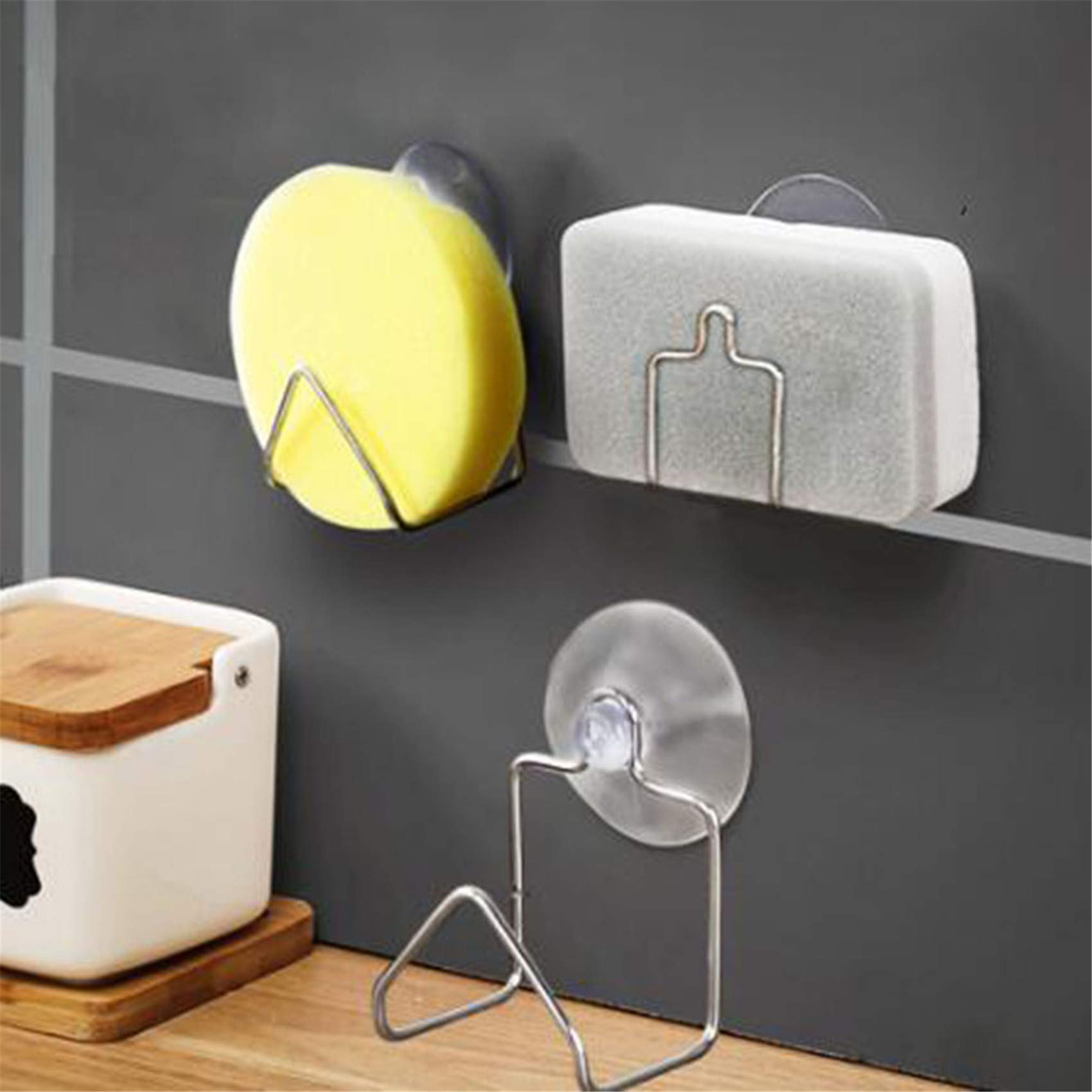 Stainless Steel Kitchen Sink Sponge Holder with Adhesive Hook - Organize Sponges & Cleaning Tools by Sink for Easy Access