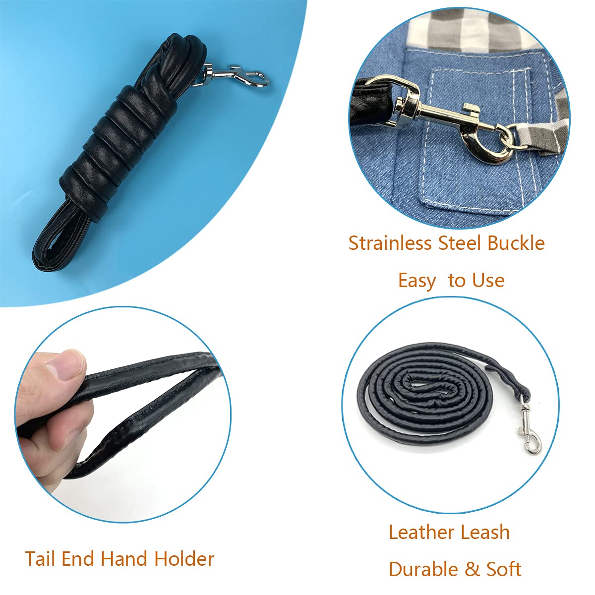 Vehomy Small Animal Harness and Leash Set - Adjustable Rabbit Harness, Guinea Pig Leash & Bunny Plaid Outfit for Chihuahua, Kitten & Other Pets - Perfect for Outdoor Walks, Pet Photos & Costume Parties (Blue Denim & Black/White Plaid)