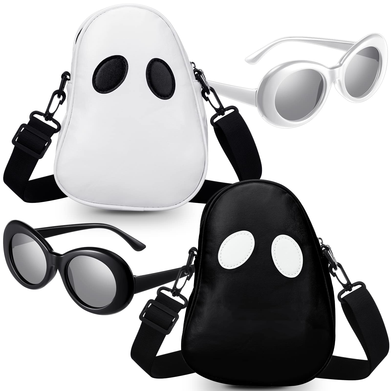 Silkfly 4-Piece Ghost Crossbody Bag Set with Eyeglasses Holder - Women's Halloween Shoulder Bag & Funny Devil Wallet - Perfect for Costume Parties, Trick-or-Treating & Spooky Events