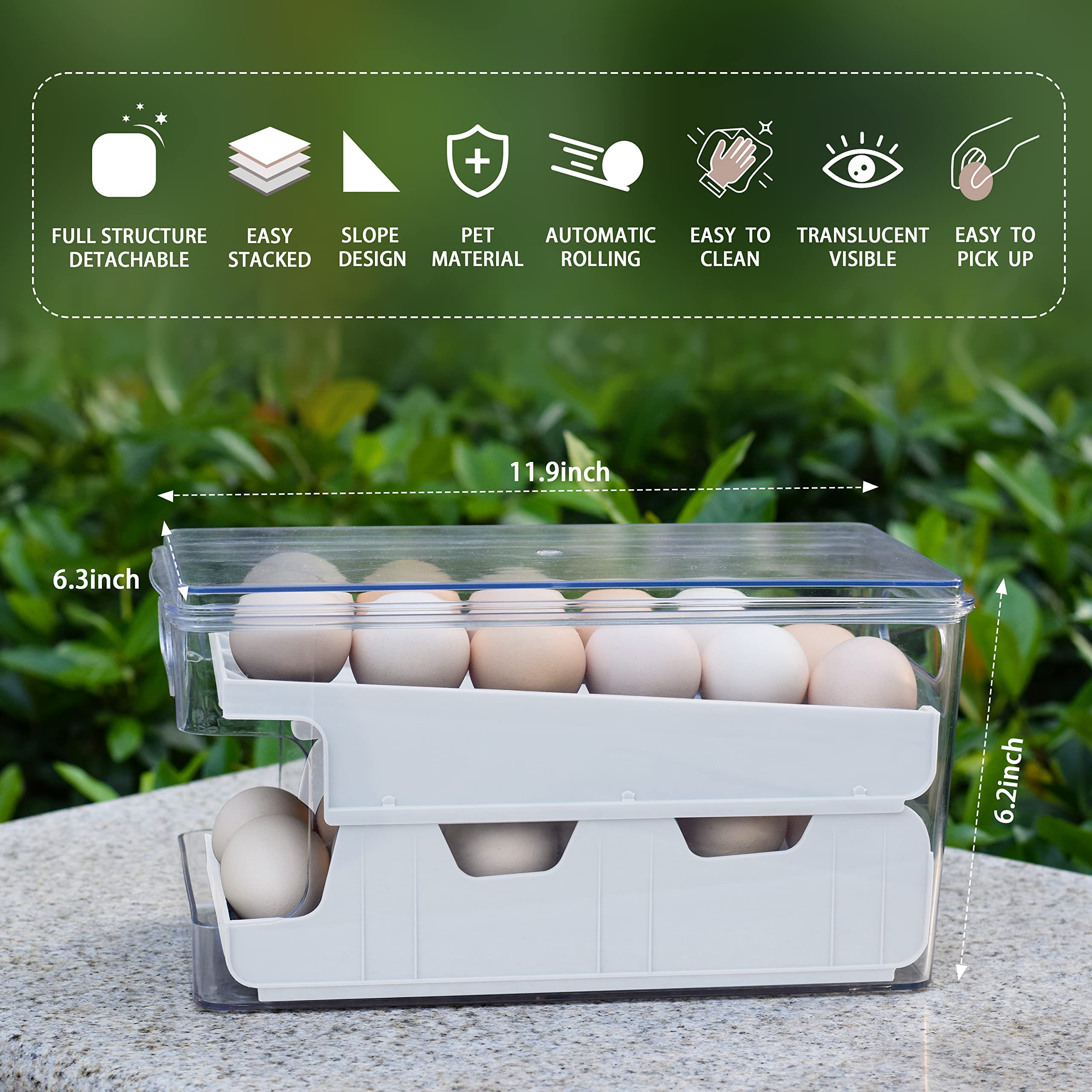 24-Slot Automatic Egg Dispenser for Refrigerator - Space Saving Egg Organizer Tray & Countertop Display - Perfect for Kitchen Organization, Breakfast Meal Prep, and Fresh Egg Storage