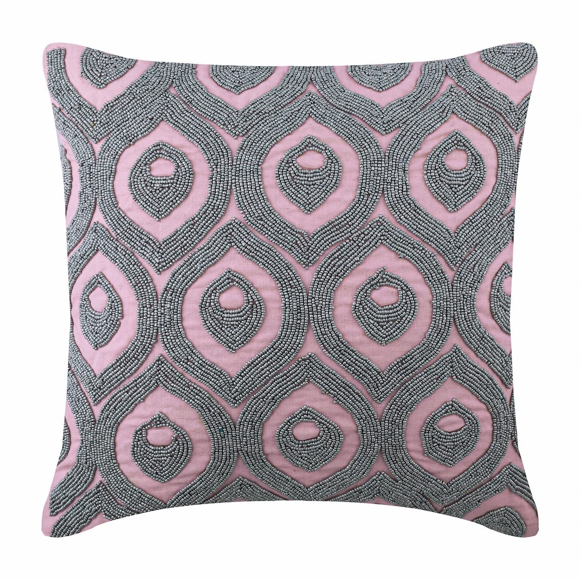 Premium Pink Beaded Lattice Trellis Pillow Sham Set - 24x24 Inch (60x60 cm) Square Cotton Linen Decorative Pillow Covers - Modern Geometric Pattern Bedroom Decor for Master Bed, Guest Room & Living Room