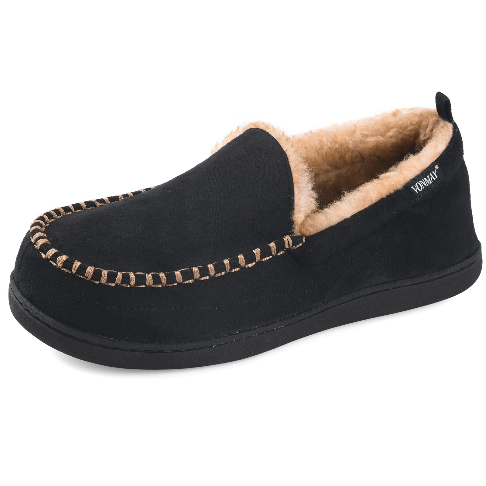 Men's Fuzzy Moccasin Slippers with Memory Foam - Warm Fluffy Fur House Shoes for Indoor & Outdoor Use - Perfect for Winter Comfort at Home, Office, and Travel