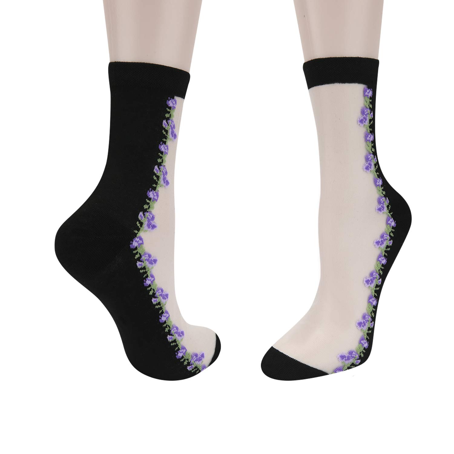 Benefeet Women's Cute Sheer Lace Mesh Socks - Ultra Thin Transparent Nylon Crew Dress Socks for Women & Girls - Perfect for Flats, Heels & Office Wear