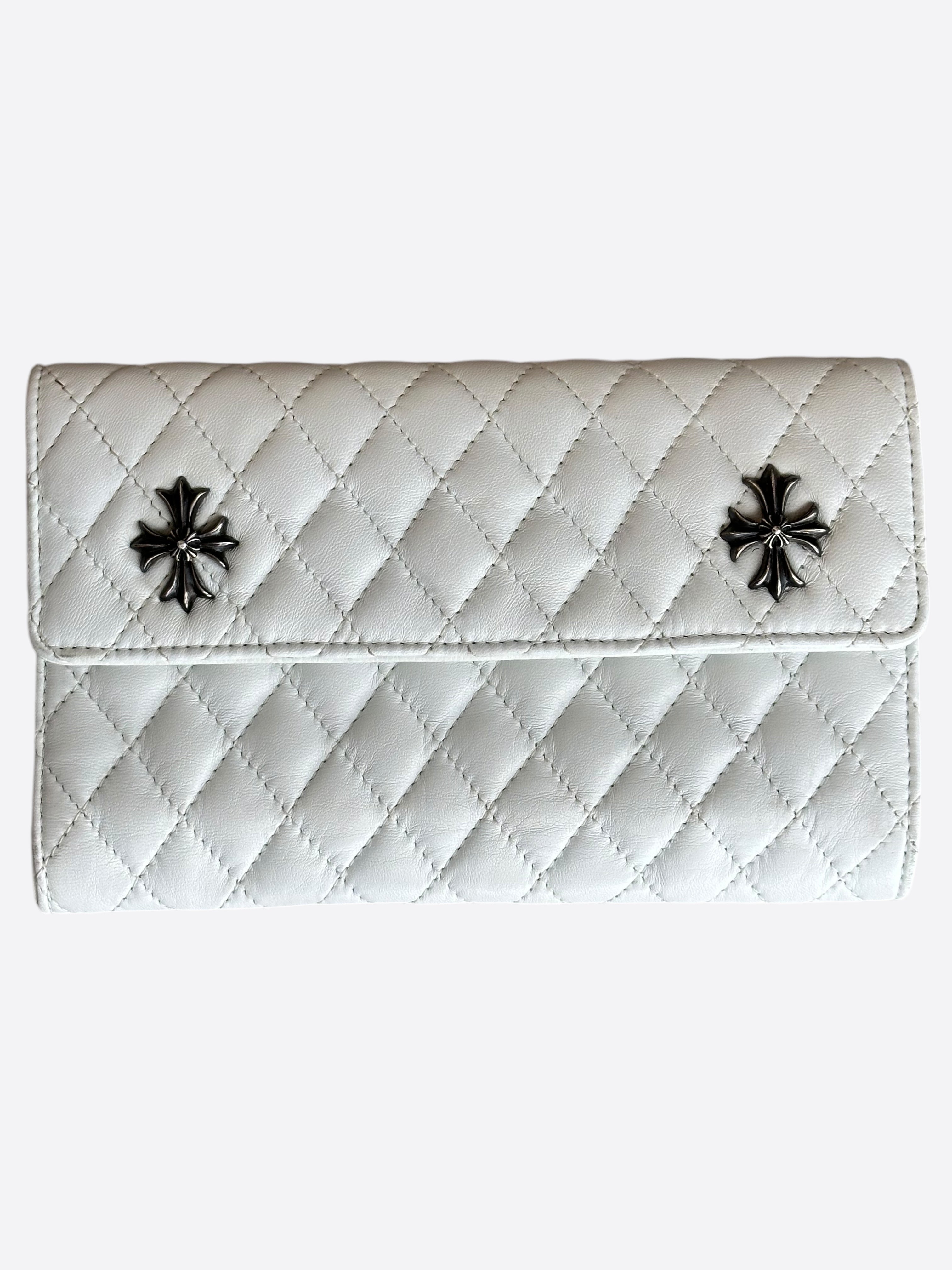 Chrome Hearts White Quilted Cross Leather Wallet for Men - Stylish Luxury Bifold Wallet with Cross Design for Everyday Use & Travel