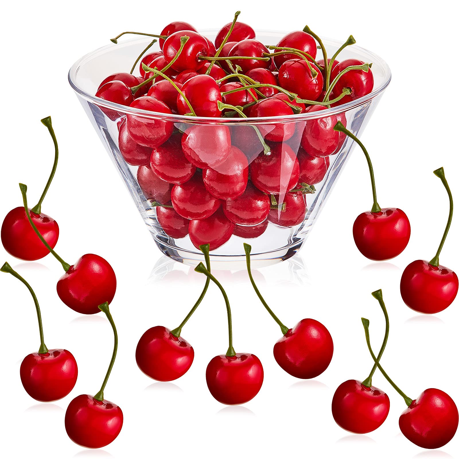 Artificial Cherry Decorations - 50PCS Fake Cherries for Party, Home, Kitchen & Photography Props | Realistic Simulation Fruit for Cognitive Toys & Cabinet Display