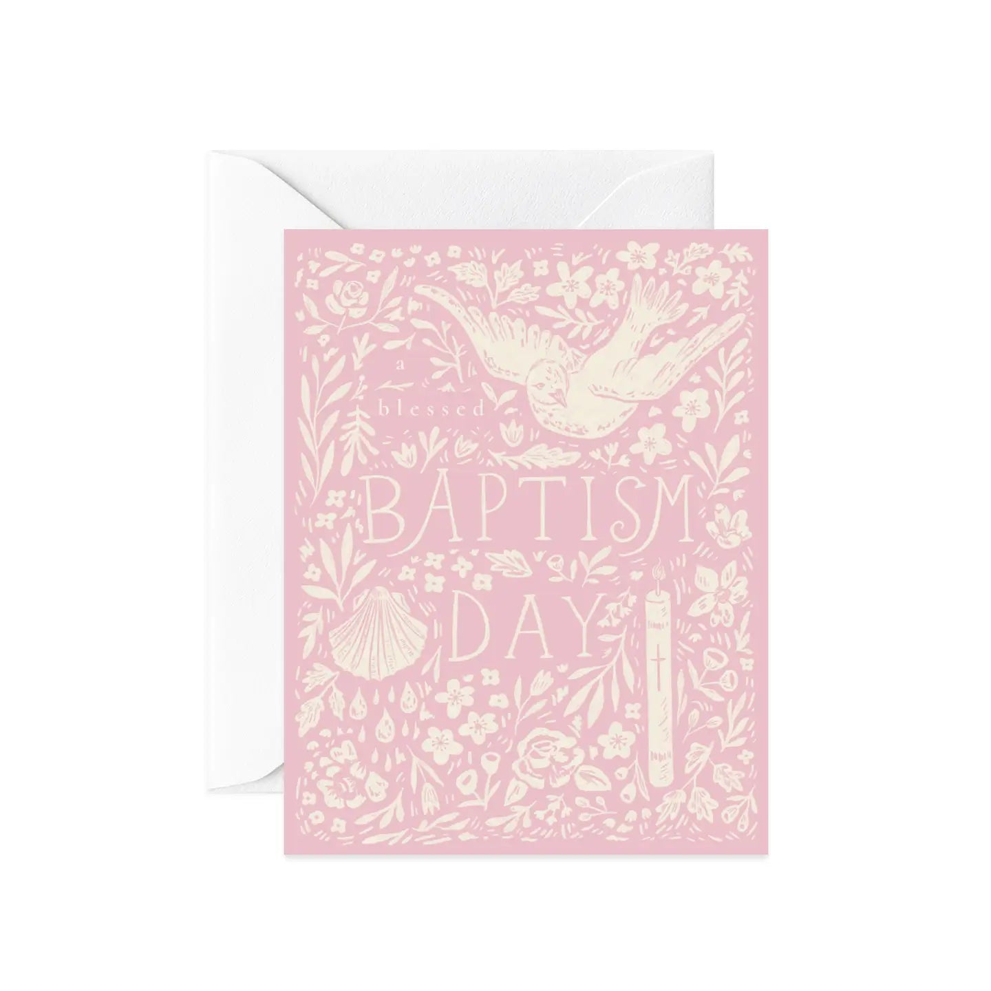 Beautiful Pink Baptism Day Card - Religious Greeting Card for Baby Christening, First Communion & Church Celebrations - Perfect Gift for Godparents & Family