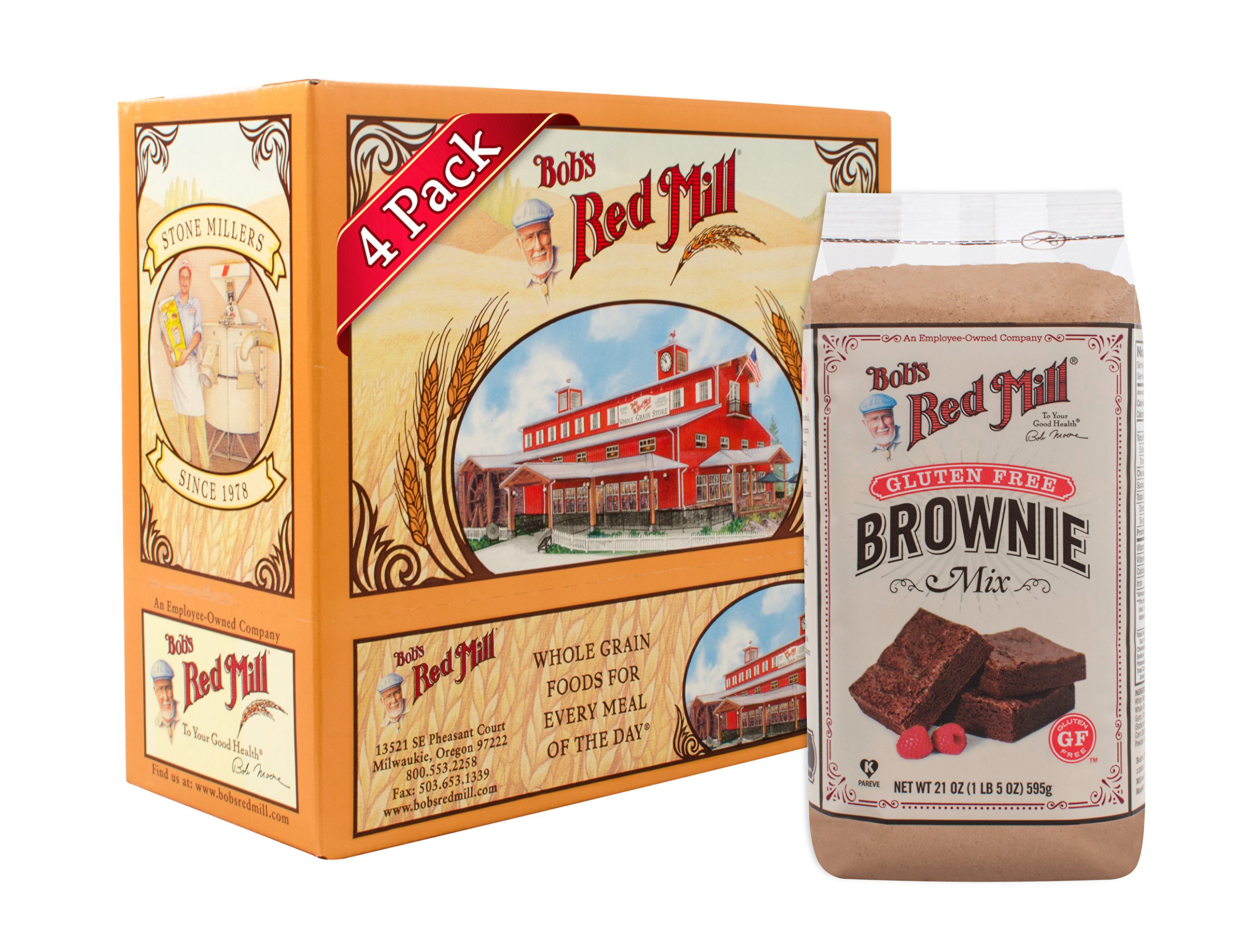 Bob's Red Mill Gluten Free Brownie Mix - 21 Oz (4 Pack) | Rich Chocolate Fudge Flavor | Easy Homemade Dessert for Parties, Baking & Family Treats