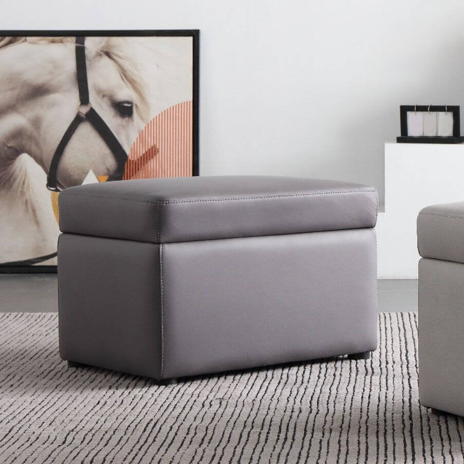 Trendy Rectangle Solid Color Grey/Orange/Green Sponge Cushioned Flip Top Storage Ottoman - Water Resistant Footrest & Seat for Living Room, Bedroom, or Office