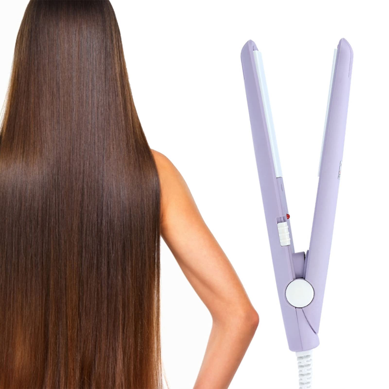 Mini Flat Iron for Hair - Ceramic Ionic Hair Straightener & Curling Iron with Adjustable Temperature (100-240V) - Purple, Blue, Pink, Black - Perfect for Travel, Home & Salon Styling