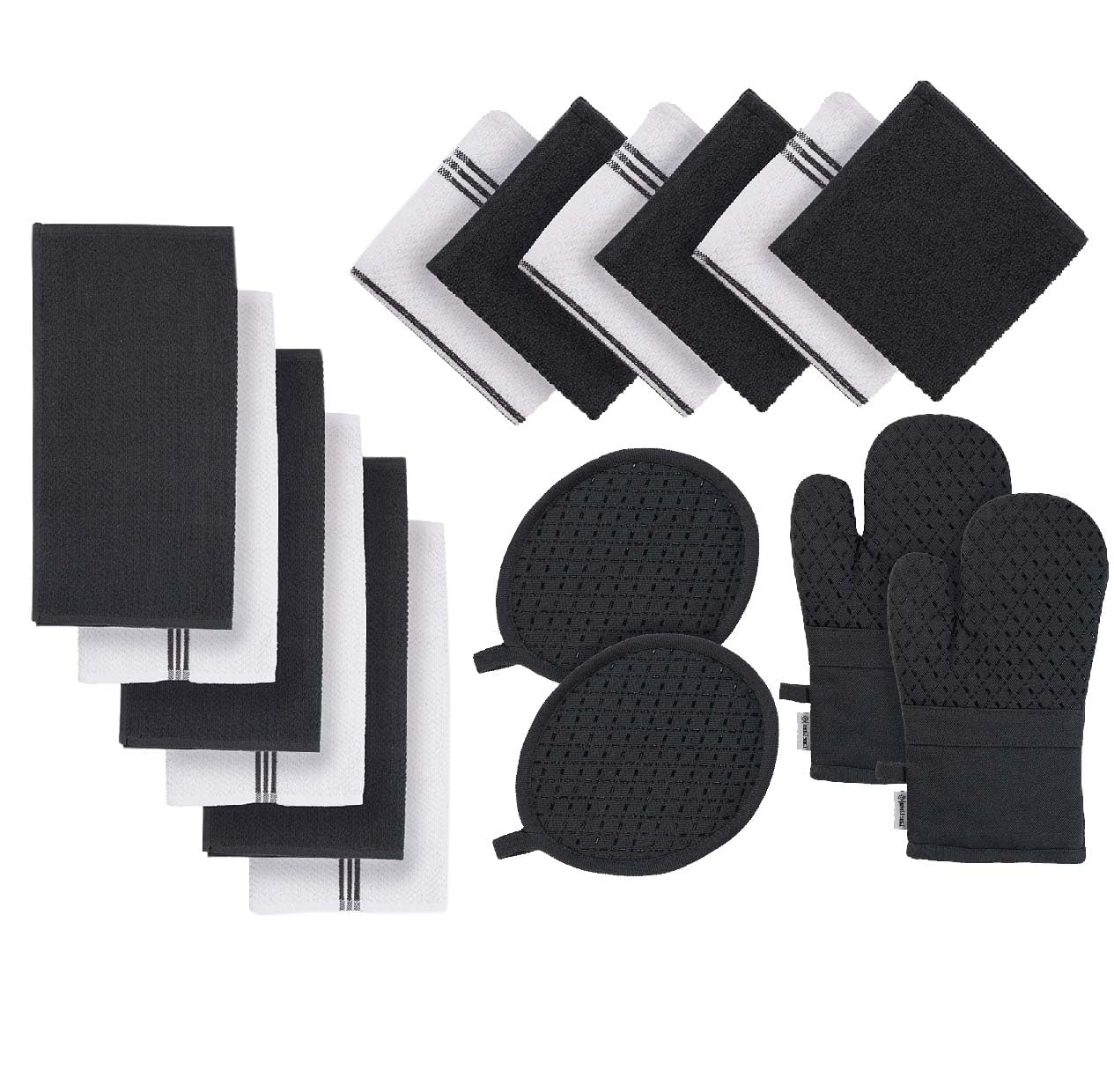 16-Piece Premium Kitchen Towel Set with Heat Resistant Oven Mitts - Ultra Absorbent Terry Dishcloths & Pot Holders for Cooking, Baking & Cleaning - Perfect Housewarming Gift for New Homes (Grey)