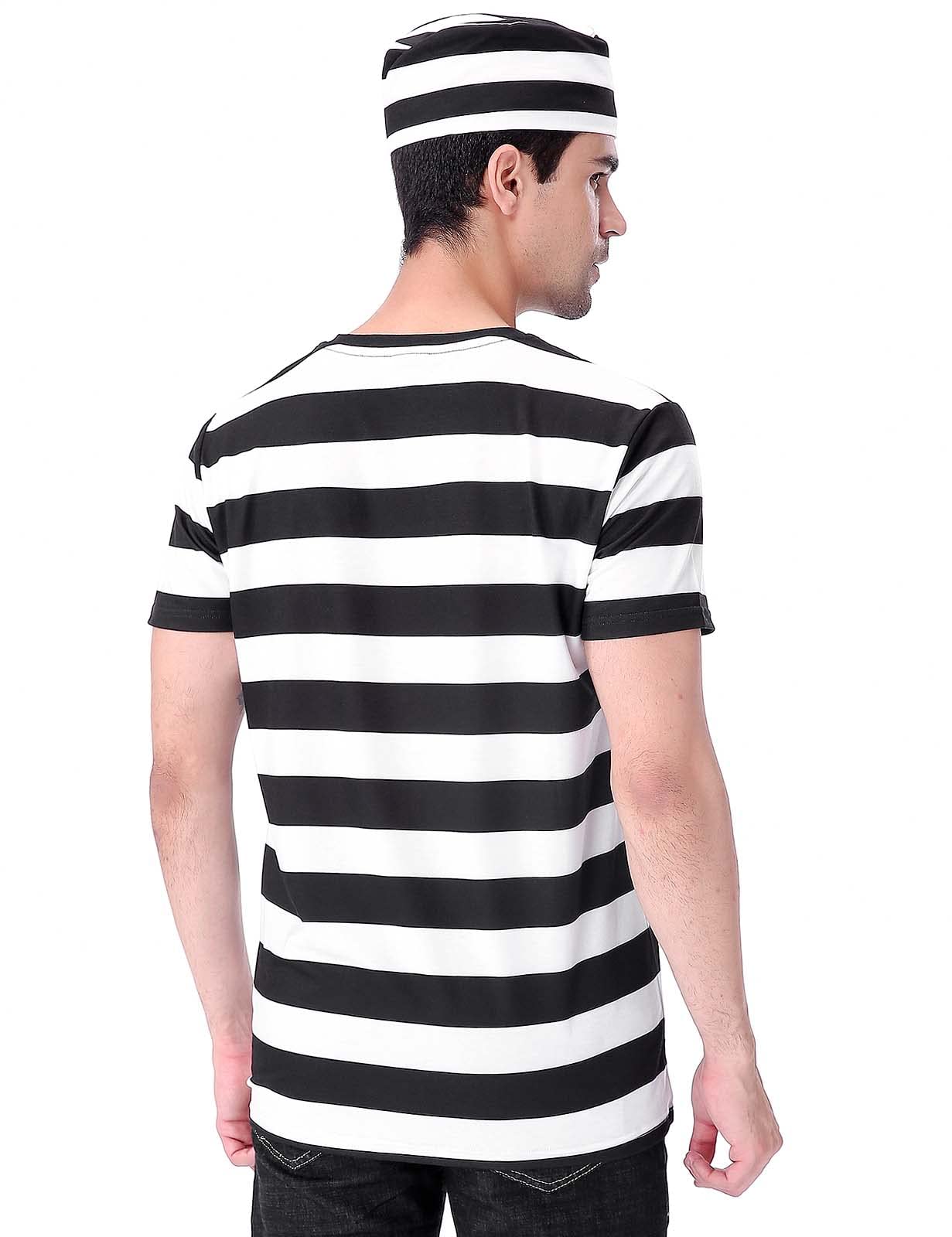 Funny Striped Prisoner Costume T-Shirt for Men - Halloween, Cosplay & Theme Party Outfit