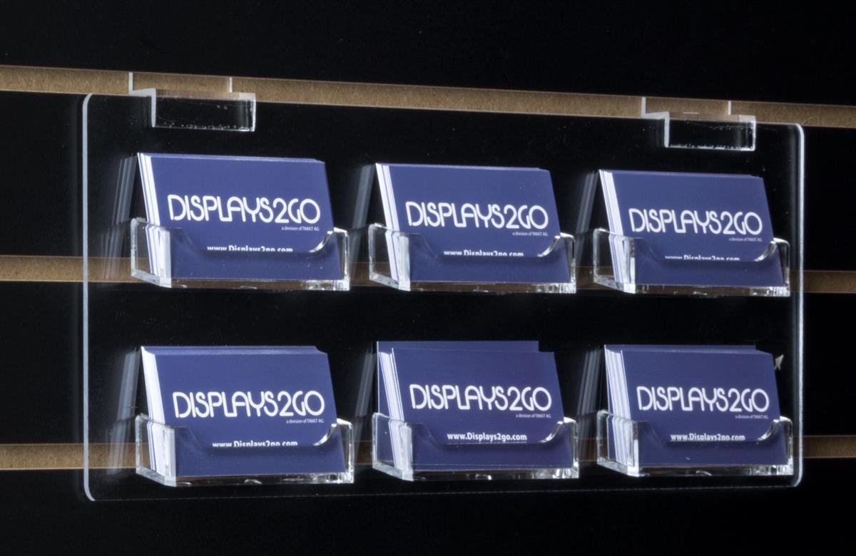 12-Pack Clear Plastic Business Card Holders for Slatwall Panels - 6 Horizontal Frameless Pockets with Notched Design - Perfect for Retail Stores, Offices & Trade Show Displays
