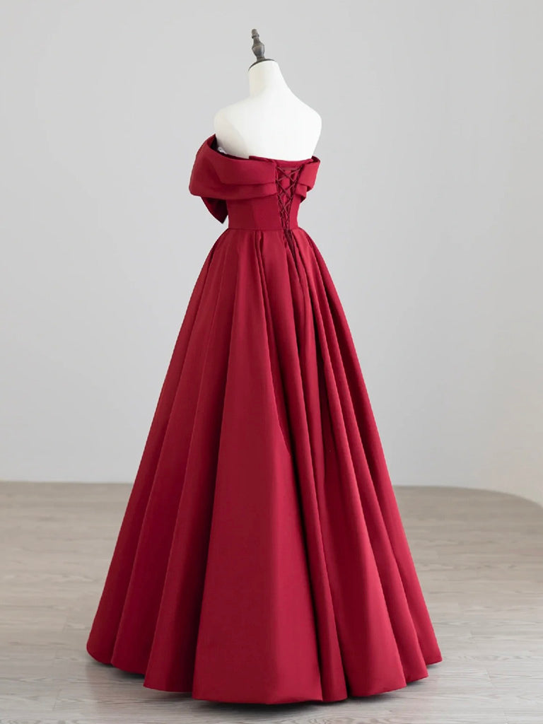 Elegant A-Line Satin Dark Red Long Prom Dress for Women - Formal Evening Gown for Homecoming, Wedding Guest, and Special Occasions