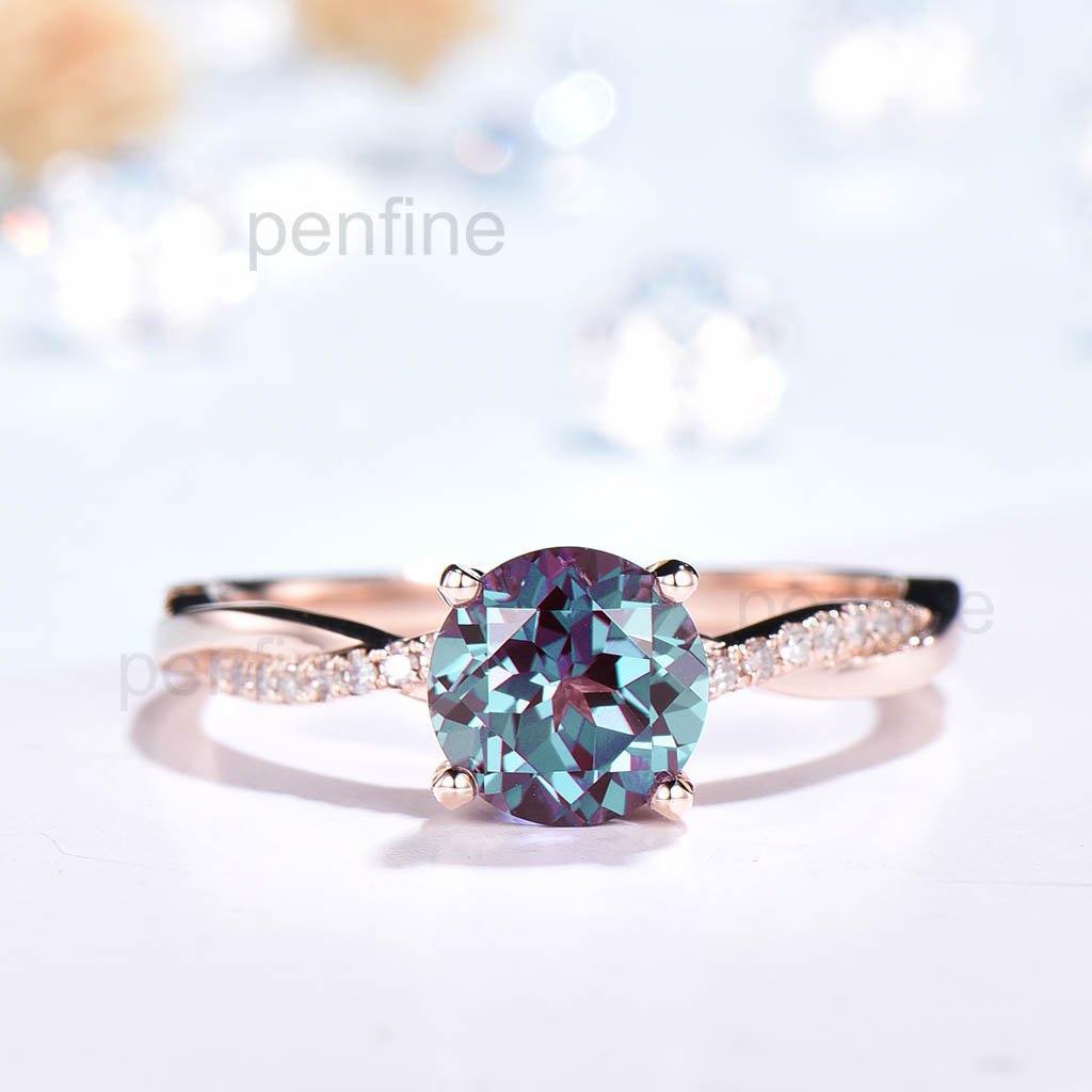 Exquisite Infinity Twisted Alexandrite & Diamond Engagement Ring in Rose Gold - Perfect for Proposals, Anniversaries & Romantic Occasions