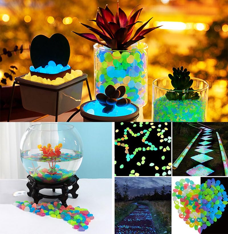 1000Pcs Glow in The Dark Stones - Rainbow Pebbles for Aquarium, Fish Tank, Garden, Lawn & Walkway Decoration | DIY Plant Pots, Outdoor & Indoor Use