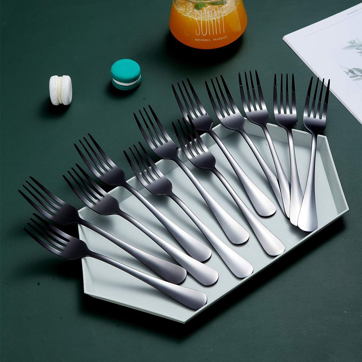 Premium 12-Piece Black Stainless Steel Dinner Fork Set - Berglander 7.9