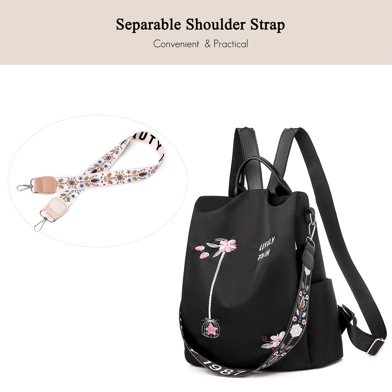 FANDARE Anti-Theft Women's Backpack - Stylish Lightweight Waterproof Shoulder Bag for Travel, School, Campus & Shopping | Durable Polyester Daypack for Women & Girls | Perfect for Outdoor Adventures, College Life & Daily Commute