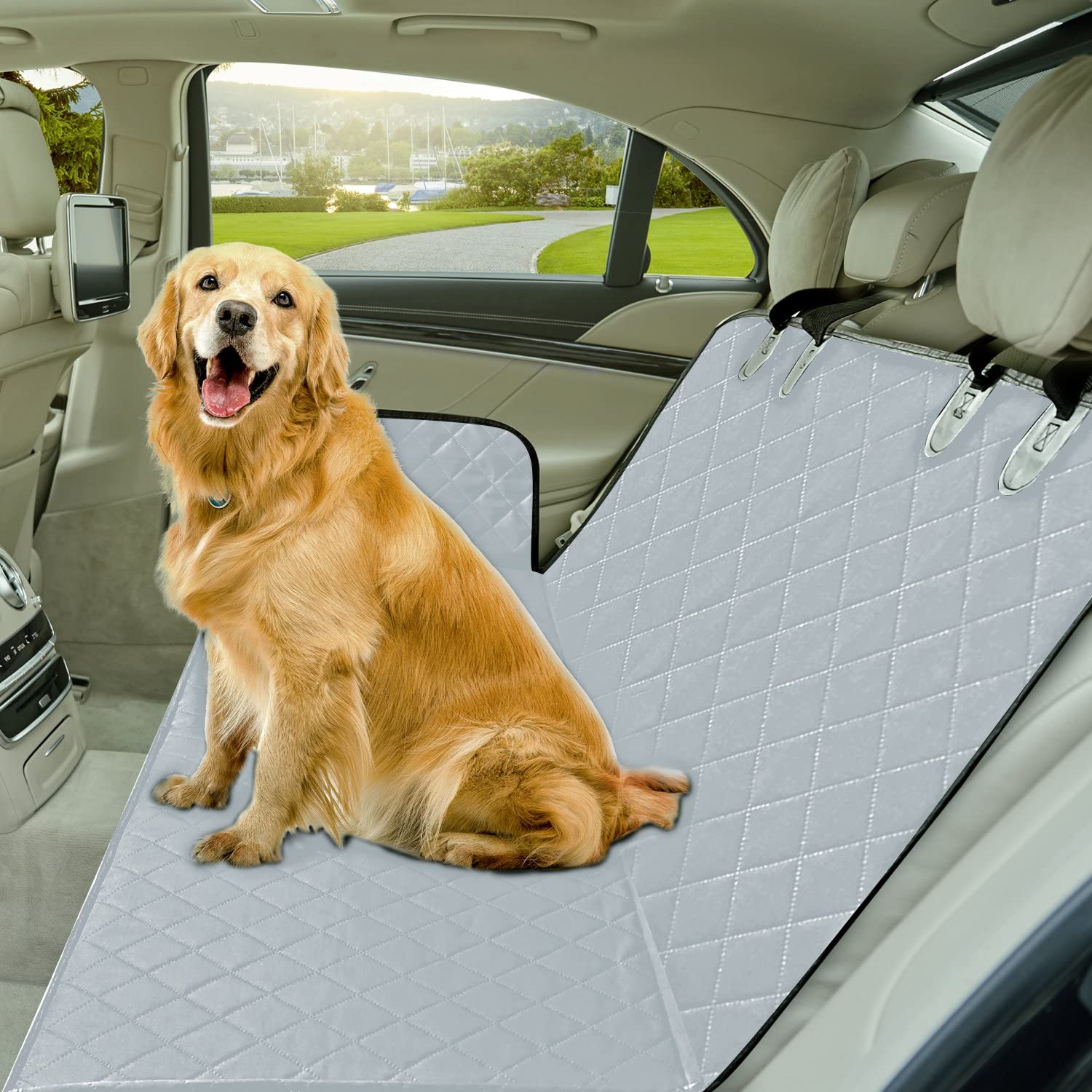 **IVY&LANE Waterproof Dog Car Seat Cover for Back Seat – 600D Scratch-Resistant, Anti-Slip Pet Seat Protector for SUVs, Trucks & Sedans (Grey, 53