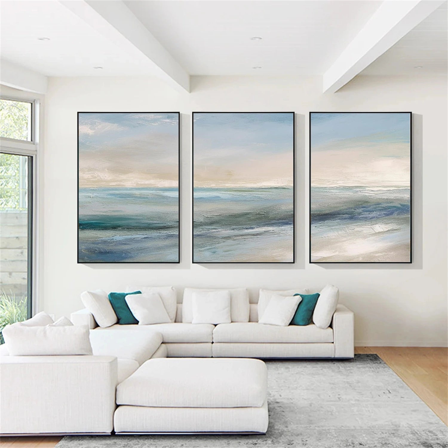 Ocean and Sky Wall Art - Set of 3 Canvas Paintings (OS 262) | Coastal Beach Decor for Living Room, Bedroom & Office