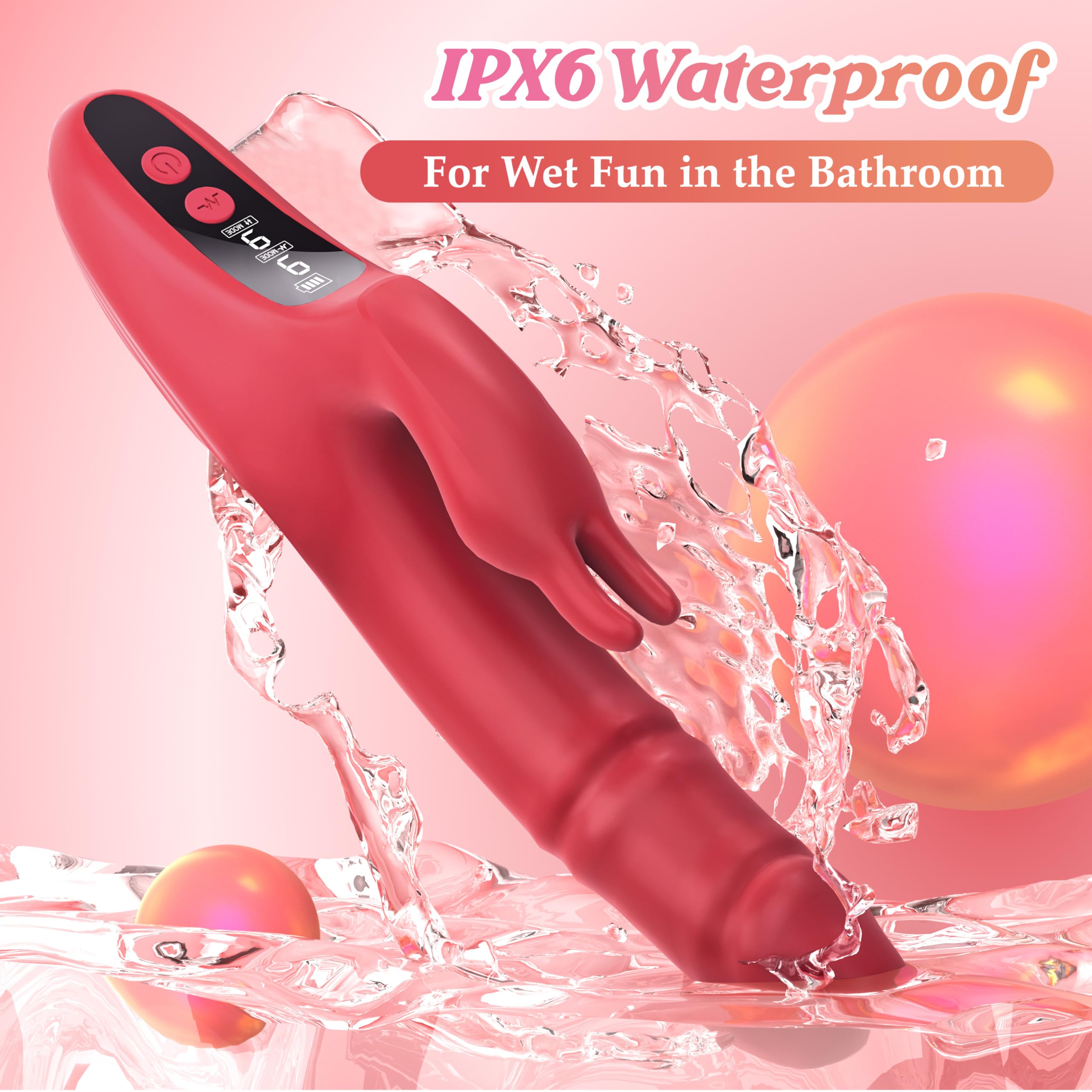 Premium Thrusting Rabbit Vibrator with LED Display - 9 Thrusting & 9 Vibrating Modes, G-Spot & Clitoral Stimulation, Waterproof Adult Sex Toy for Women (Red) - Perfect for Solo Play, Couples Intimacy & Sensual Massage