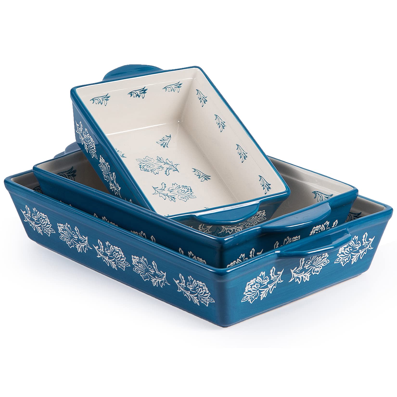 Wisenvoy 3-Piece Ceramic Baking Dish Set - Oven Safe Lasagna Pan & Casserole Dish for Baking, Roasting & Serving - Perfect for Family Dinners, Holiday Meals & Potlucks