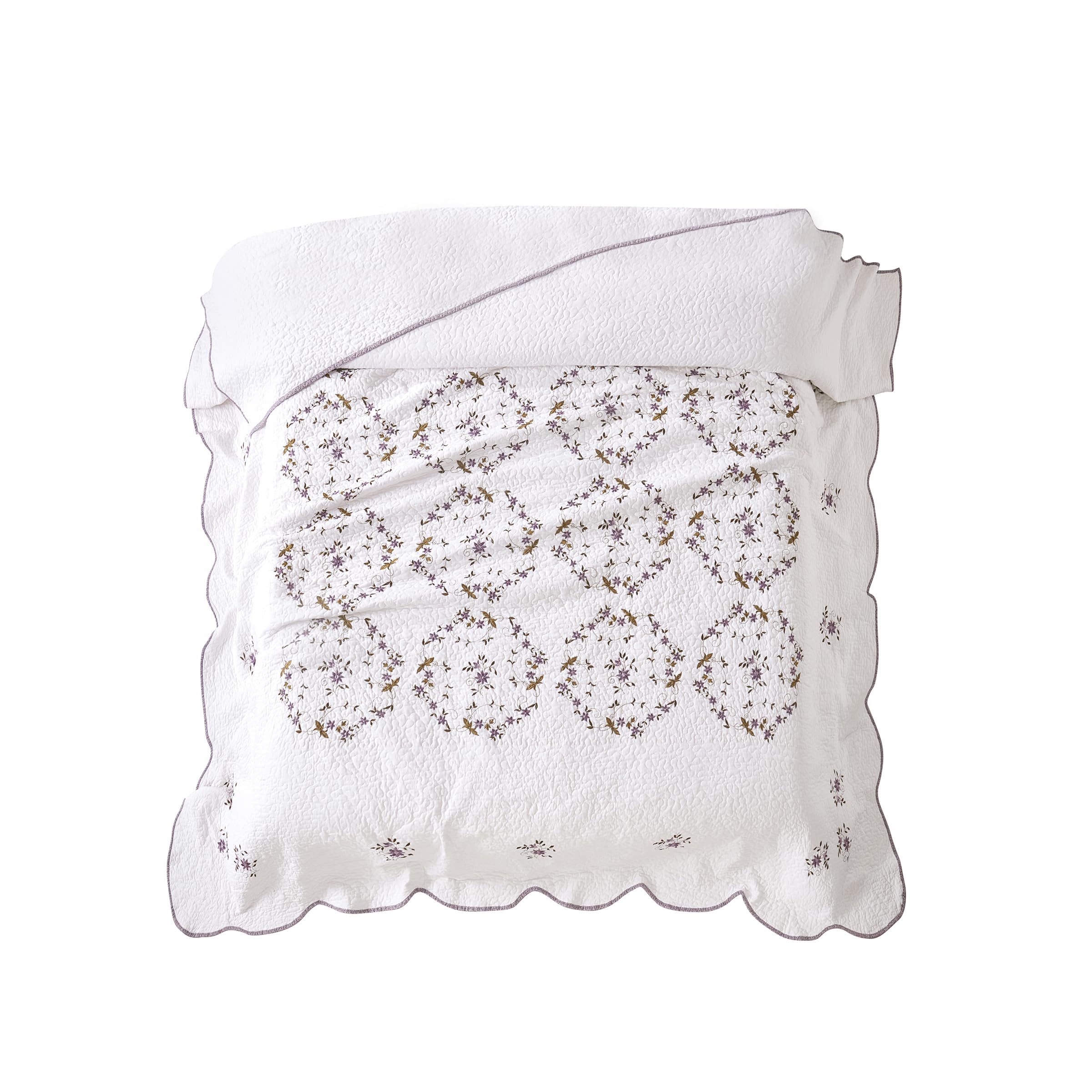 Gwen Luxury King Size Bedspread - White & Purple Elegance for Bedroom Decor, Perfect for Master Suite or Guest Room