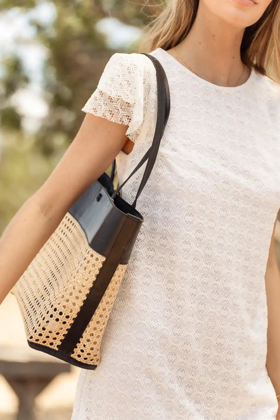 Ellie Wicker Tote Bag in Black - Stylish Handwoven Woven Basket Purse for Women | Perfect for Beach, Shopping & Everyday Use